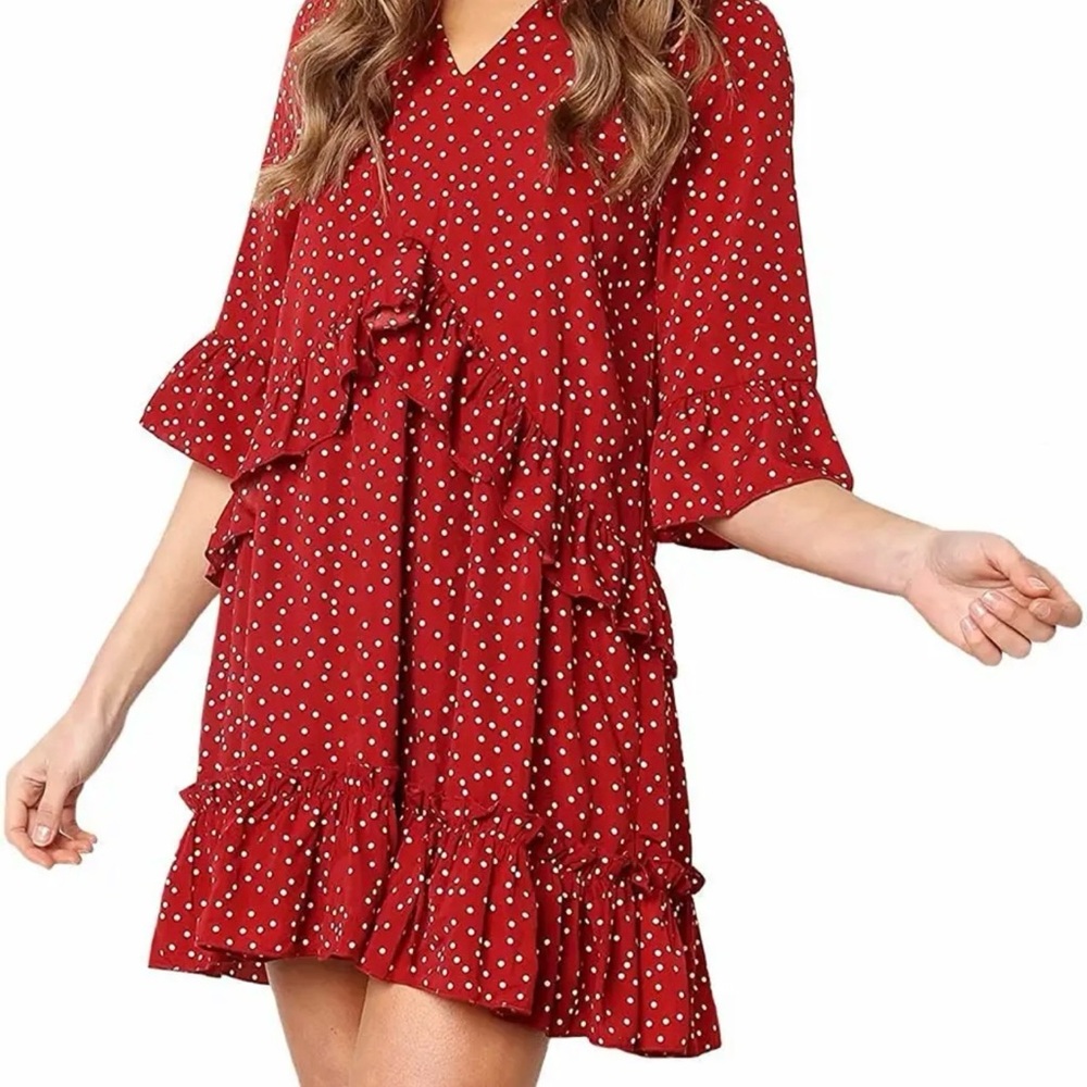 Chic Red Polka Dot Ruffle Mini Dress